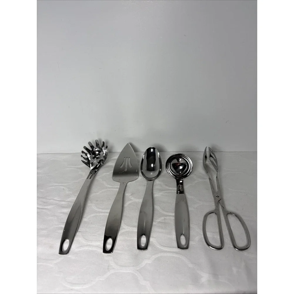 5 Pieces Oneida Serving Set 18/8 Stainless Steel Ladle Spoon Cake Tongs Pasta